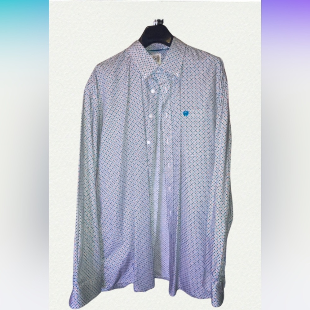 CINCH MEN'S XXL GREEN STRETCH DIAMOND PRINT BUTTON DOWN WESTERN SHIRT